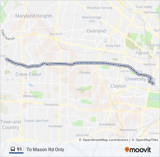 91 Route: Time Schedules, Stops & Maps - To Mason Rd Only