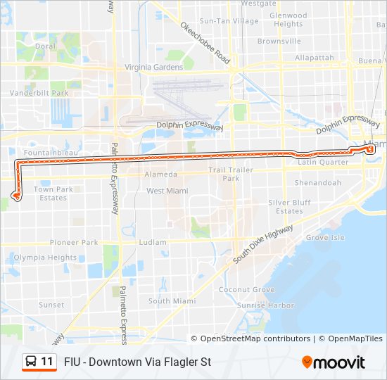 11 route: time schedules, stops & maps - 11 - downtown miami